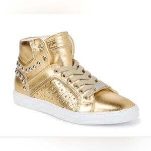 Alessandro Dell’ Acqua Studded High-Top Leather Gold Sneakers